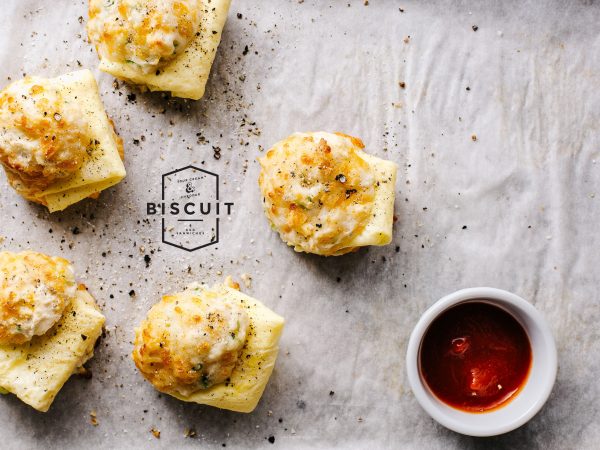 Sour Cream and Cheddar Drop Biscuit Breakfast Sandwiches